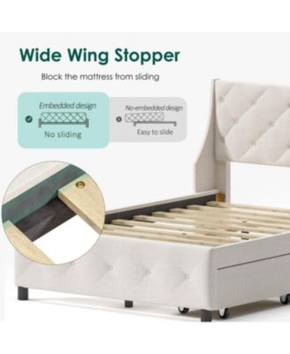 Queen Bed Frame with Storage Headboard, No Noise Metal Platform, Strong Slats Support