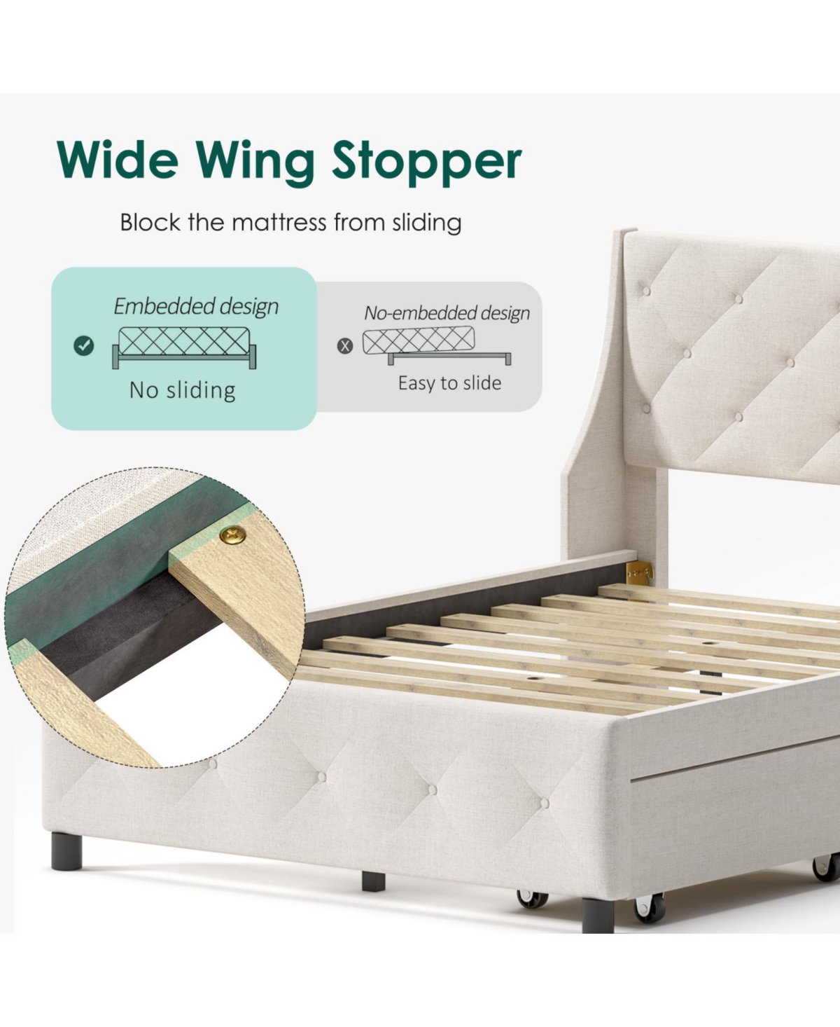 Streamdale Furniture Queen Bed Frame with Storage Headboard, No Noise Metal Platform, Strong Slats Support