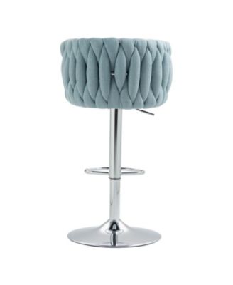 360 Woven Back Bar Stools, Set of 2, Adjustable Height, Silver Chrome