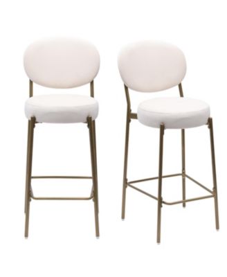 Streamdale Upholstered Velvet Bar Stools with Backrest (Creamy White), Set of 2