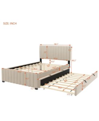 Full Size Velvet Upholstered Platform Bed with Twin Size Trundle