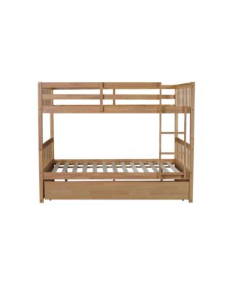 Rubber Wood Full/Full Bunk Bed with Trundle and Guardrails, Convertible to 2 Beds