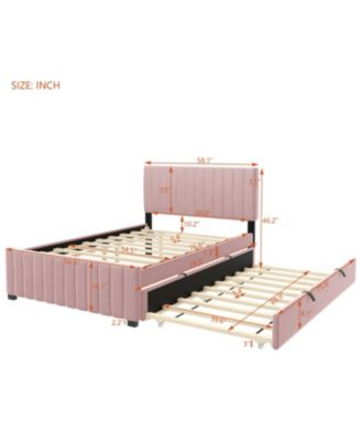 Full Size Velvet Upholstered Platform Bed with Twin Size Trundle