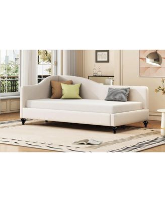 Twin Size L-Shaped Linen Daybed, with Solid Wood Legs.