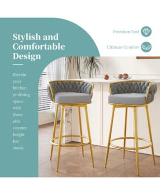 Streamdale Set of 2 Swivel Bar Stools with Woven Backrest and Gold Legs