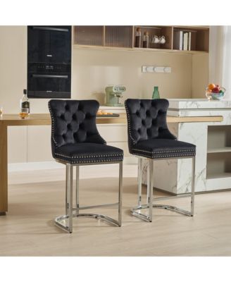  Modern Velvet Counter Height Barstools (Black, Set of 2