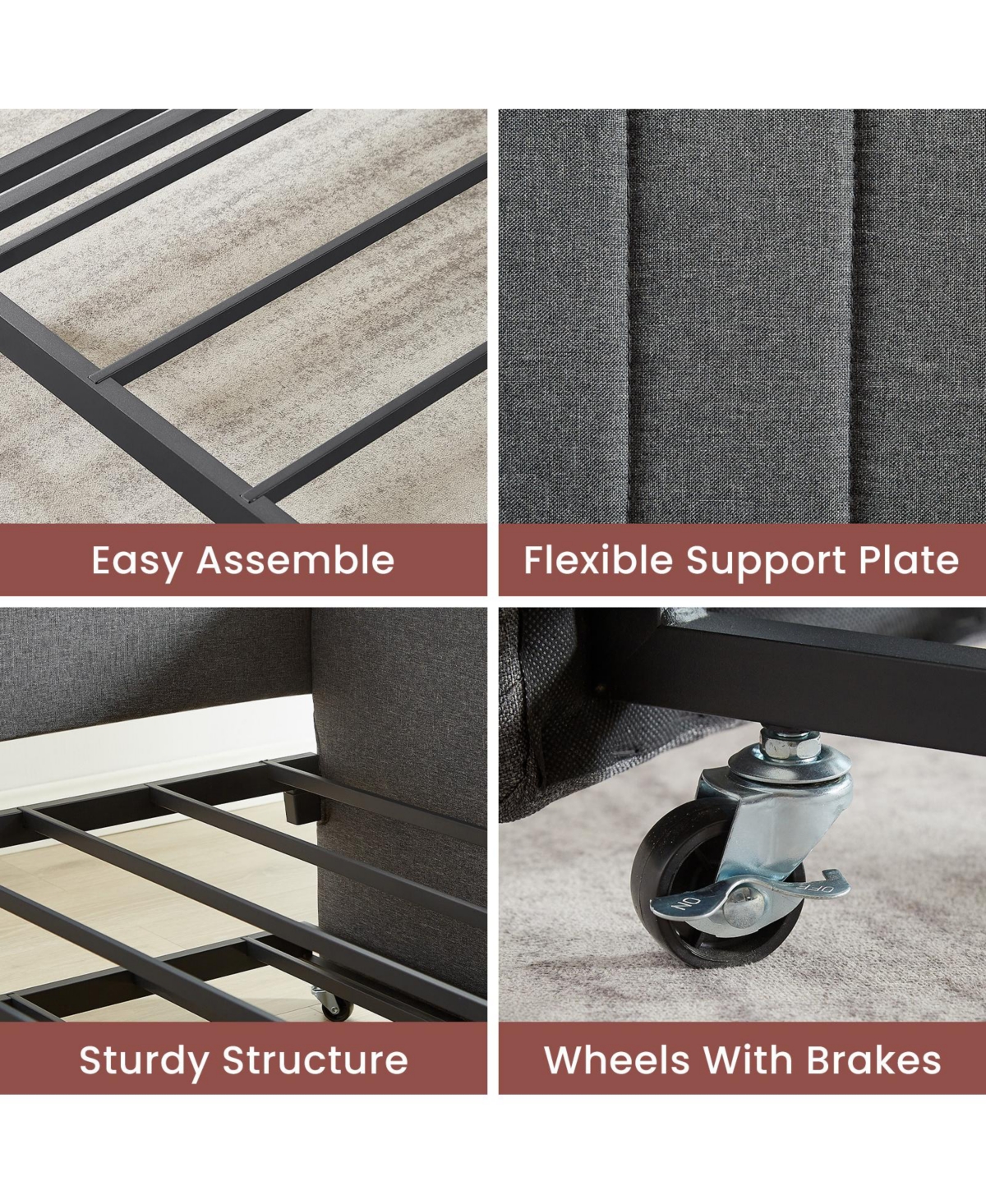 Streamdale Furniture Daybed, sofa bed metal framed with trundle