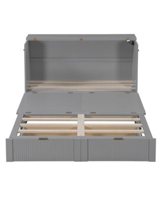Queen Size Murphy Bed with drawer and a set of Sockets & USB Ports, Pulley Structure Design, Gray