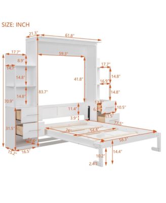 Murphy Bed Wall Bed With Shelves, Drawers LED