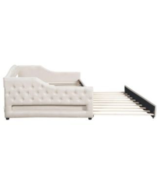 Upholstered Full XL Size Daybed with LED Belt and Trundle