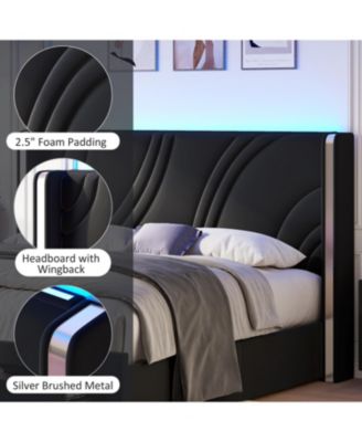 LED Bed Frame Storage Drawers Wingback