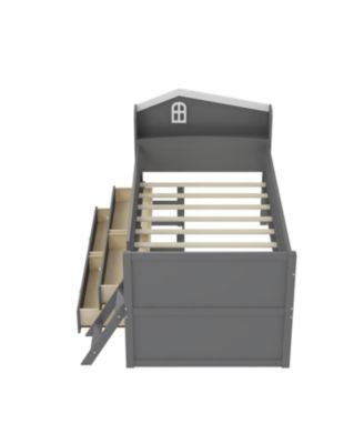 Twin Bed Frame with Storage & Guardrail