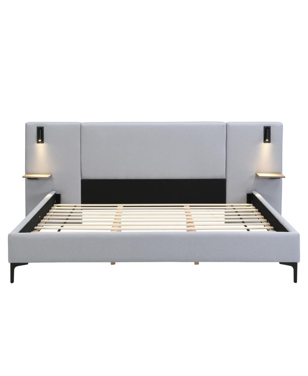 Streamdale Furniture Chic Linen Upholstered Bed with Integrated Lights and Shelves King