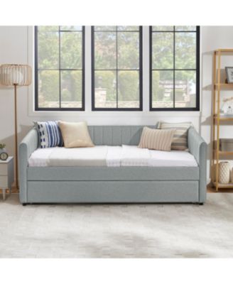 Twin Daybed with Trundle Grey Linen
