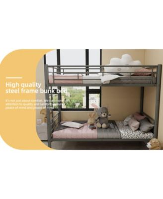 Twin Over Twin Metal Bunk Bed with Ladders & Guardrail