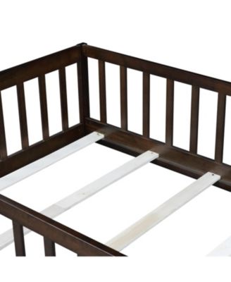 Twin Espresso Floor Bed with Fence & Door
