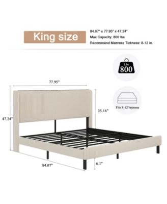 King Beige Platform Bed with Charging Station