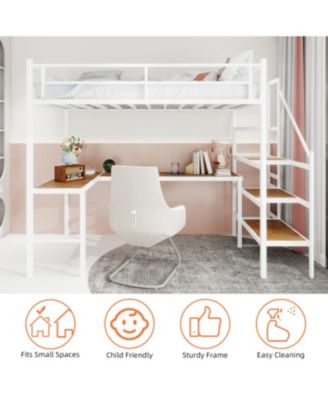 Loft Bed with L-Desk, Storage, Stairs & Railing