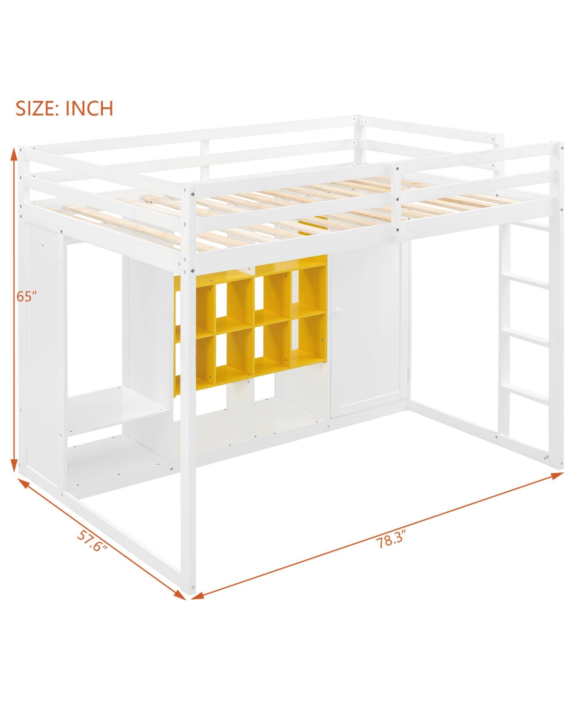 Streamdale Furniture Full Size Wood Loft Bed with Wardrobe, shelves and Cabinet