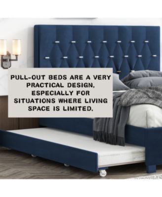 Queen Velvet Bed with Trundle & Storage - Blue