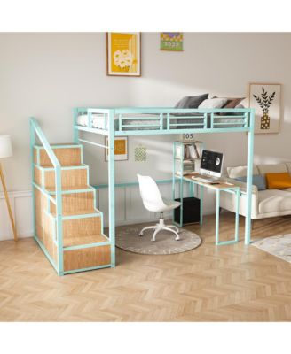 Loft Bed w/Desk & Storage - Metal Frame, Staircase, USB & Outlet