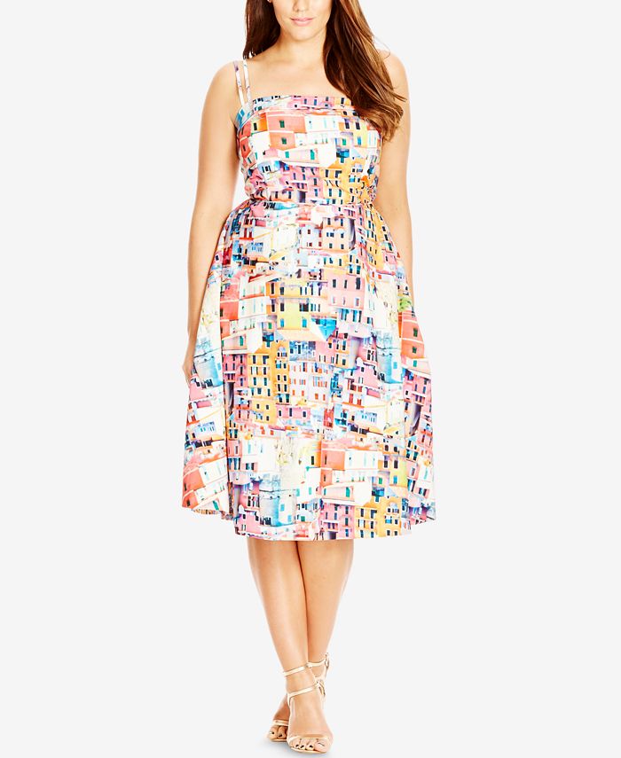 City Chic Plus Size Printed Fit & Flare Dress - Macy's