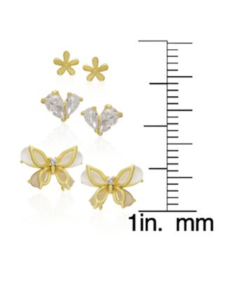3-Pc. Cubic Zirconia (0.44 ct. t.w.) Flower, Heart and Butterfly Stud Earrings Set