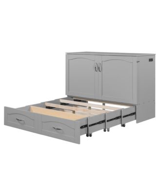  Murphy Bed with Drawer, USB Ports, Pulley Design - Gray