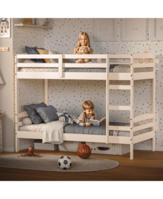 Twin Over Twin Bunk Bed, Solid Pine, High Guardrails, Ladder