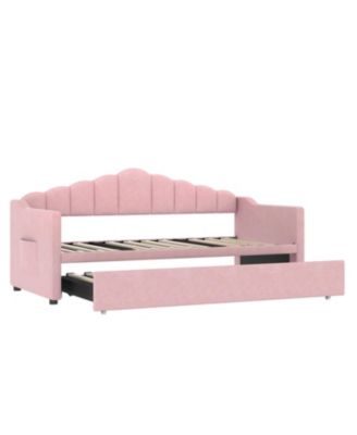 Upholstered Twin Daybed with Pop Up Trundle, USB Port, Pockets, No Box Spring