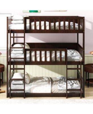 Twin Triple Bunk Bed, Ladders, Guardrails, Espresso