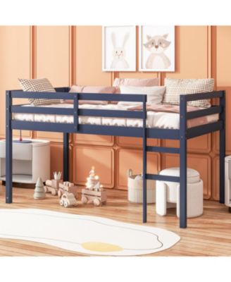 Solid Wood Twin Loft Bed with Ladder - Blue