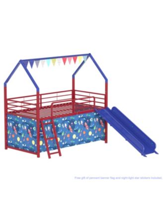 Jack Metal Twin Loft Bed w/ Slide & Curtain