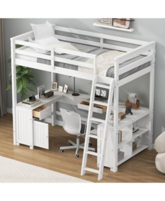Loft Bed with U-Desk, Drawers & Shelves