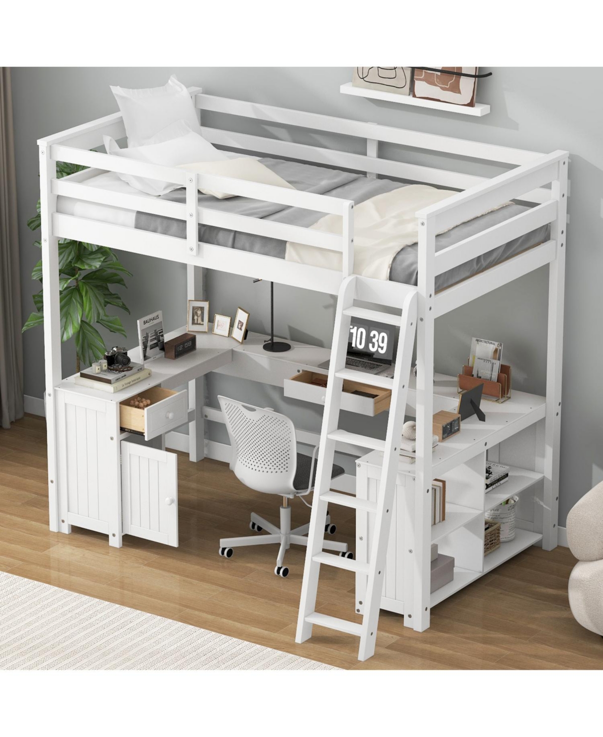 Streamdale Furniture Loft Bed with U-Desk, Drawers & Shelves