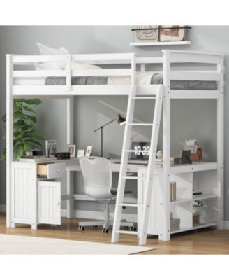 Loft Bed with U-Desk, Drawers & Shelves