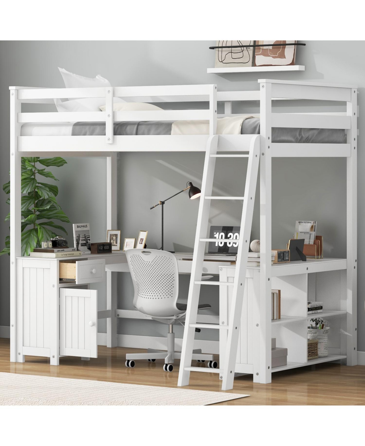 Streamdale Furniture Loft Bed with U-Desk, Drawers & Shelves
