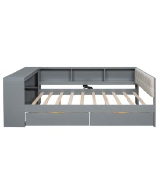 Wood Full Platform Bed with Storage & Charging