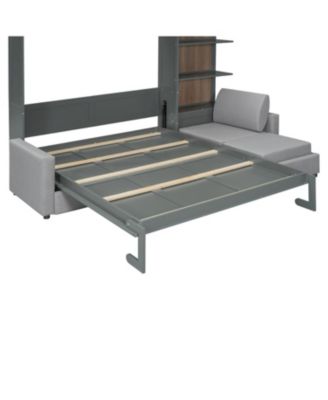  Queen Size Murphy Bed Wall Bed with Sofa and Shelves,Gray