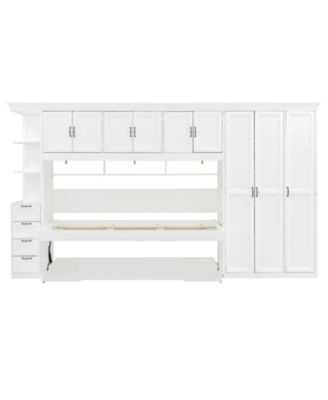 Twin Size Murphy Bed Wall Bed with Wardrobe, Cabinet and Desk