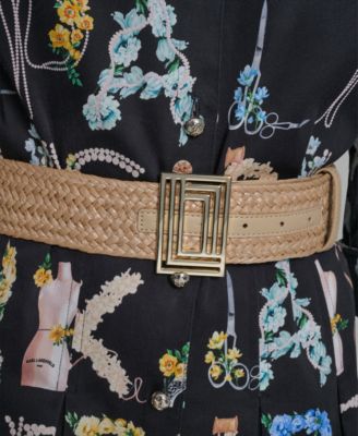 Women's Allover Print Belted Collared Shirt Dress