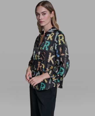 Women's V-Neck Allover Print 3/4-Sleeve Top