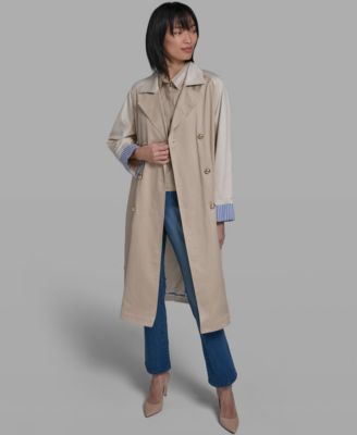 Women's Color Block Collared Trench Coat