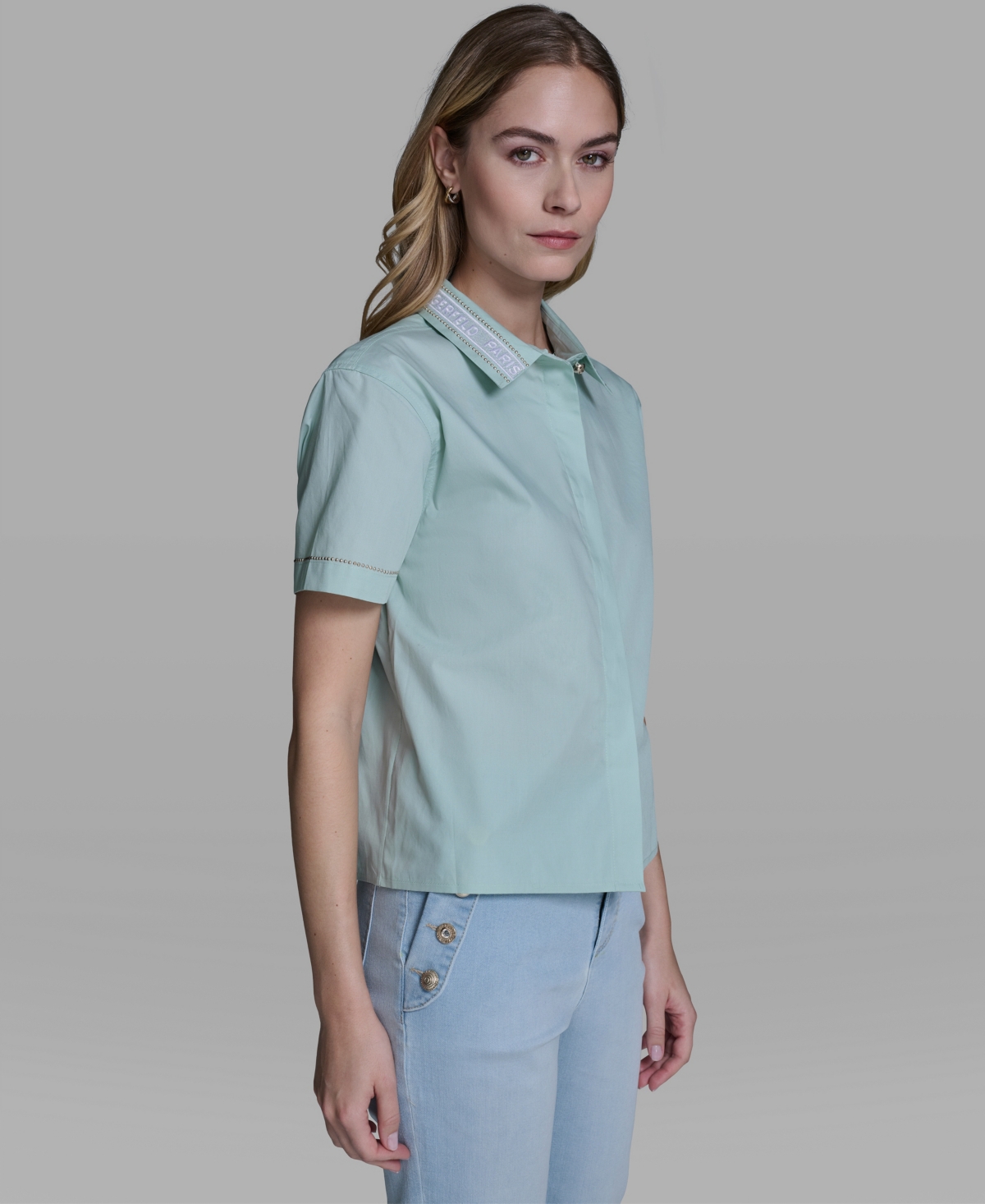 Karl Lagerfeld Paris Women's Short-Sleeve Collared Top