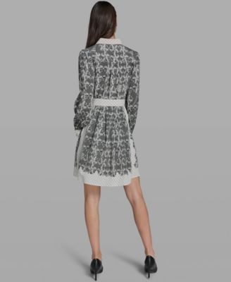 Women's Lace Print Collared Shirt Dress