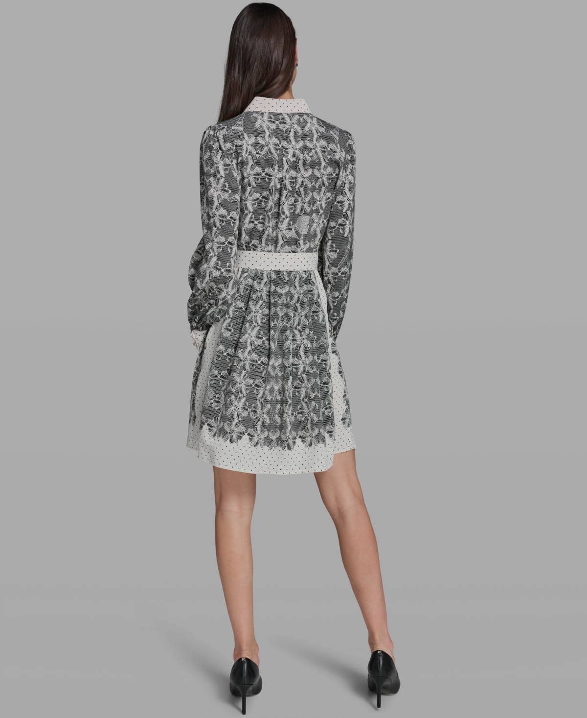Karl Lagerfeld Paris Women's Lace Print Collared Shirt Dress