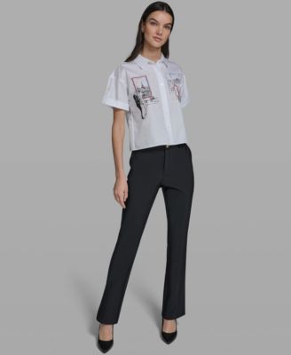 Women's Cropped City Scene Collared Top