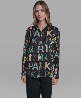 Women's Allover Print Button-Down Long-Sleeve Top