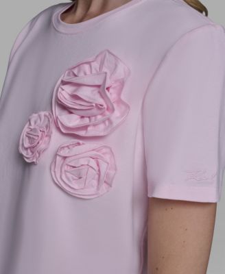 Women's Rose Trim Knit Crewneck Top