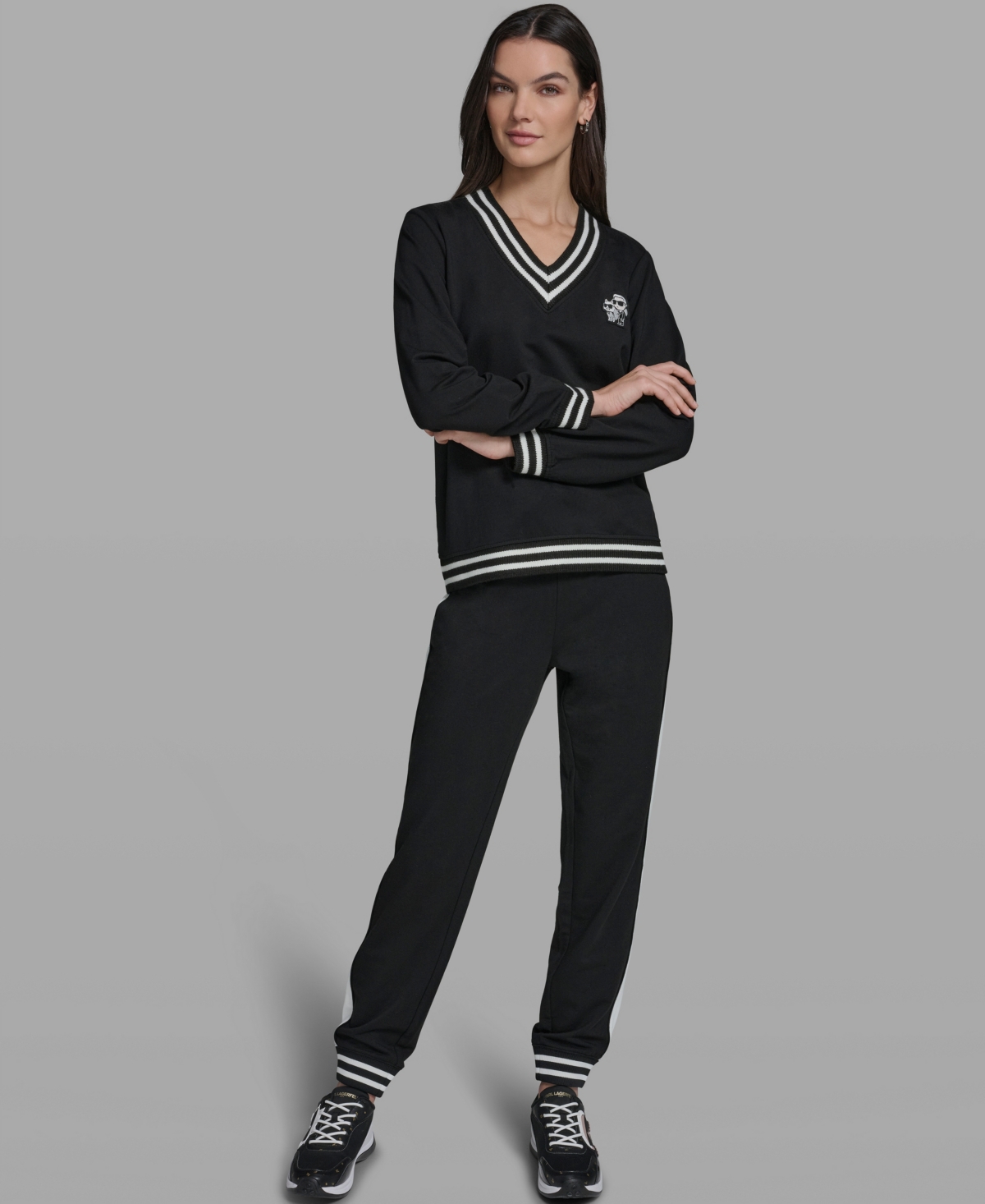 Karl Lagerfeld Paris Women's and Choupette V-Neck Knit Top